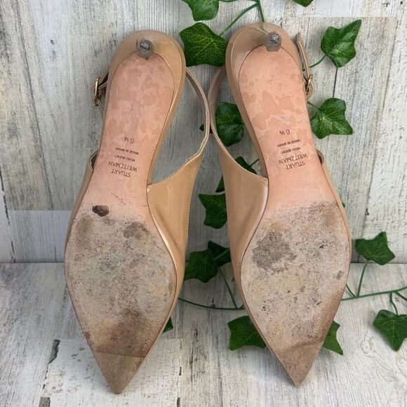 Stuart Weitzman Nude Patent Slingback low Heels Size 8.5 - Picture 7 of 10